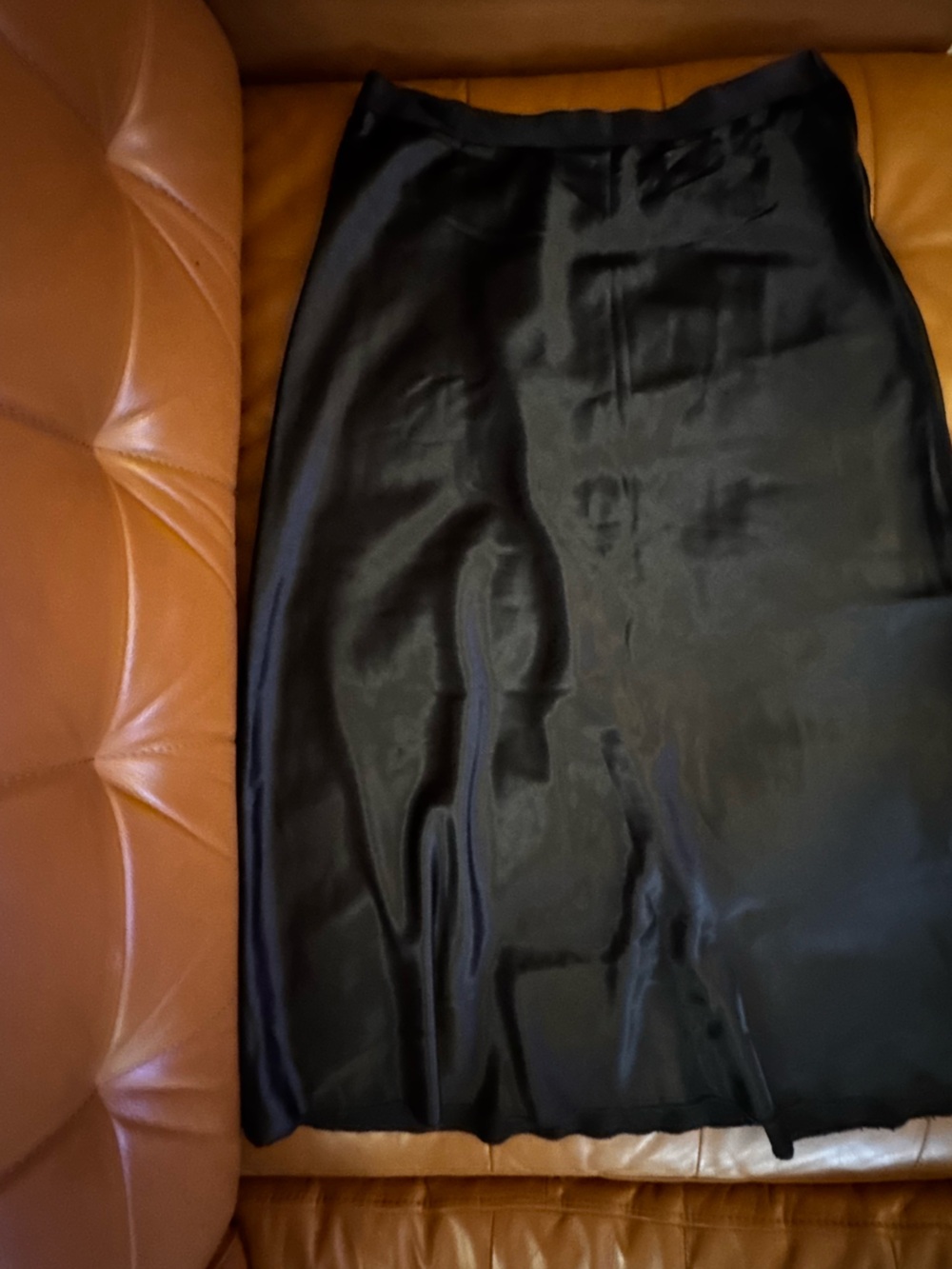 Classic Black Satin Midi Skirt